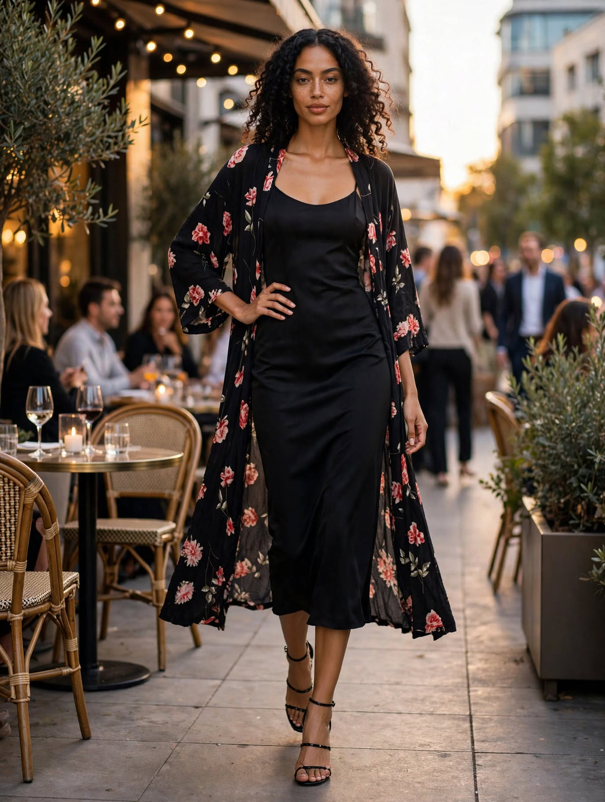 REAL Woman Black Floral Long Kimono Duster - Size 2XL
