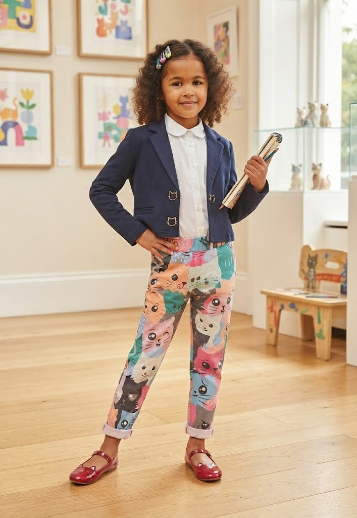 Adorable Cat-Print Toddler Joggers – Size 3-4 Years (Excellent Condition)