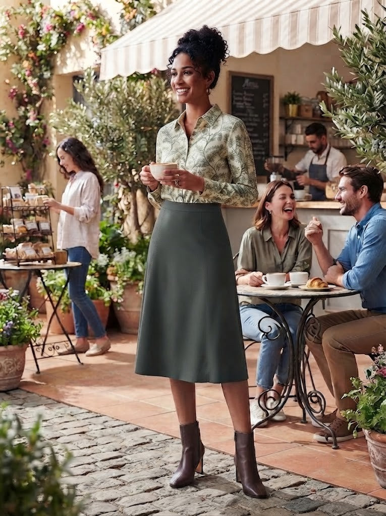 Woolworths A-Line Midi Skirt - Olive Green - Size 38