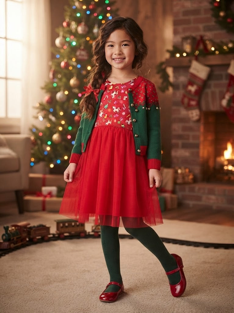 REAL Kids Brand Unicorn & Holiday Print Tulle Dress – Size 11-12 Years