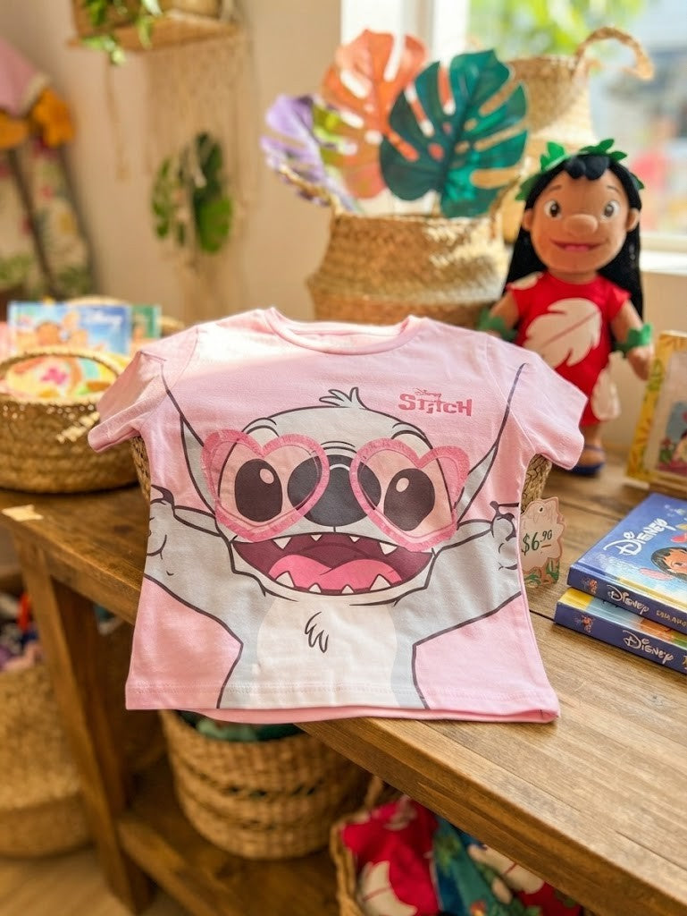 Disney Lilo & Stitch "Heart Eyes" Graphic Tee – Girls Size 6-7 Years (100% Cotton)