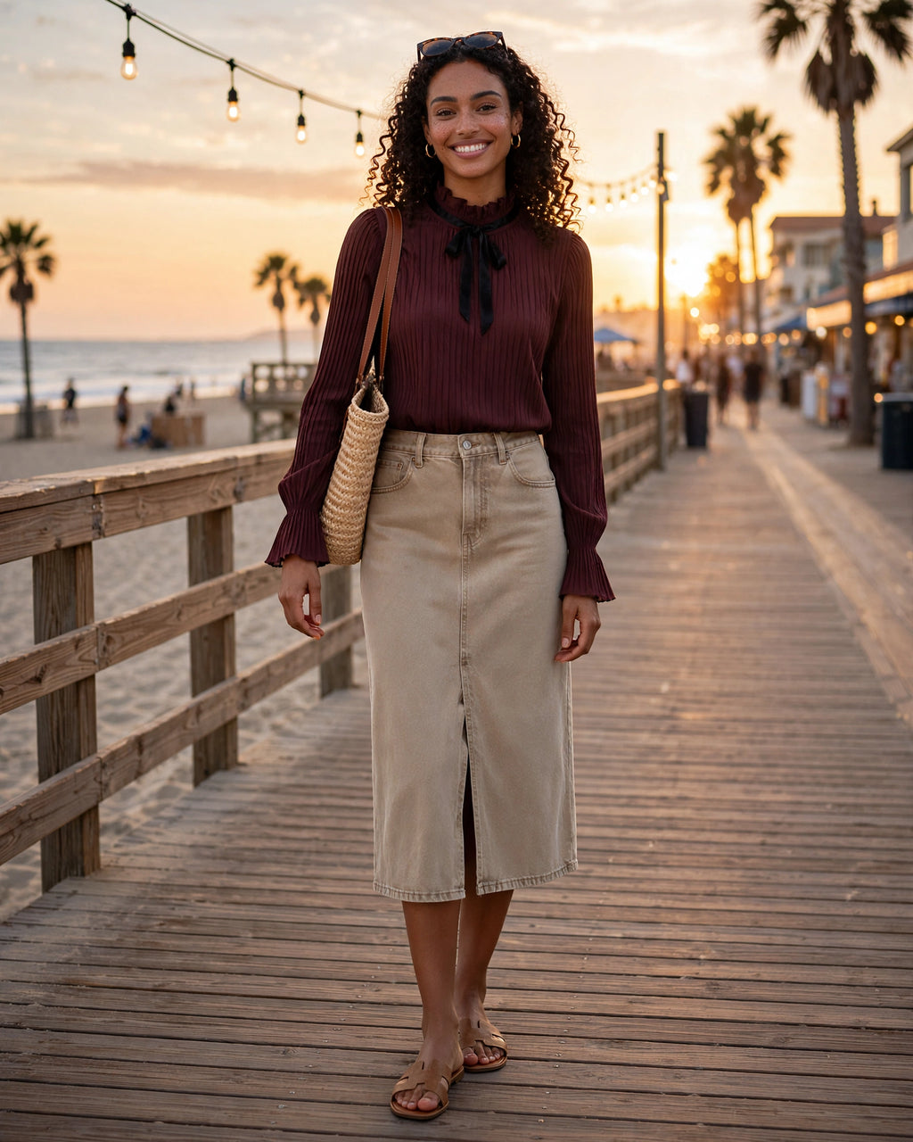 New Feeling Burgundy Pleated Blouse with Bow Tie - Size Small