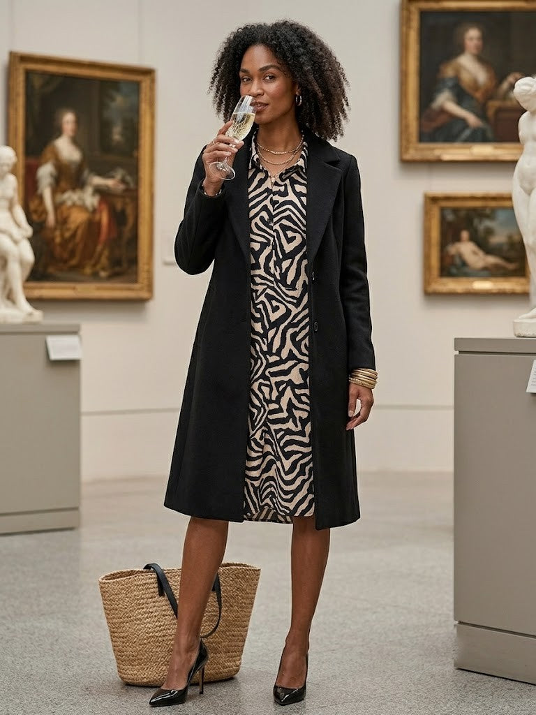 Elegant Zebra Print Viscose Midi Shirt Dress – Excellent Condition (Size L)