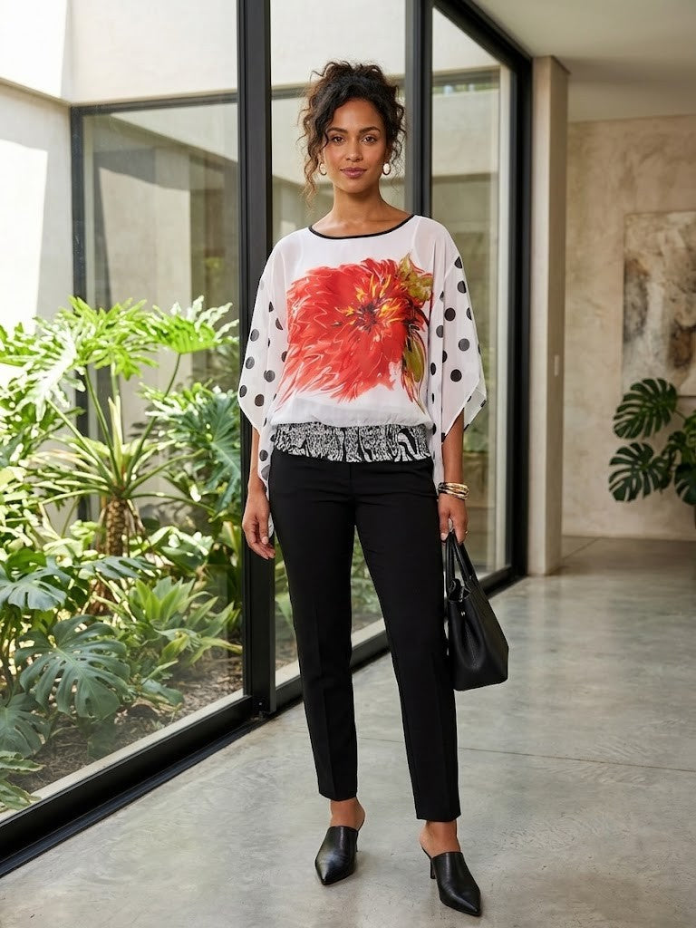 Elegant Floral & Polka Dot Print Blouse - Size 36