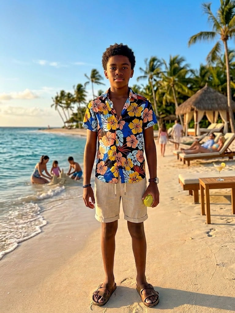 Kids' Tropical Hibiscus Print Short-Sleeve Shirt - Size 9-10 Years