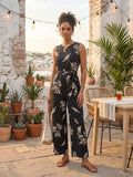 Floral Print V-Neck Sleeveless Jumpsuit - Size XL