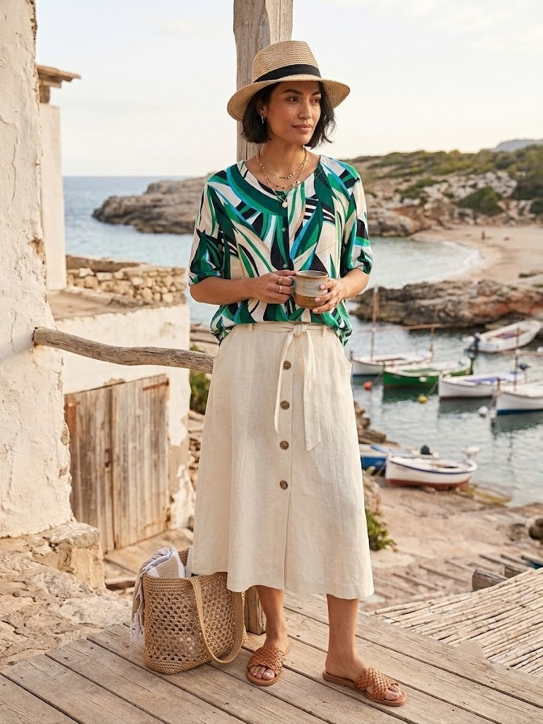 Milady's Botanical Print Viscose Blouse - Size Medium