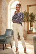 Modern Dynasty Ruffled Floral Blouse - Navy Blue, Size XL