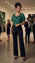 Donna Claire Sophisticated Green & Black Textured Blouse - Size 52 (Excellent Condition)
