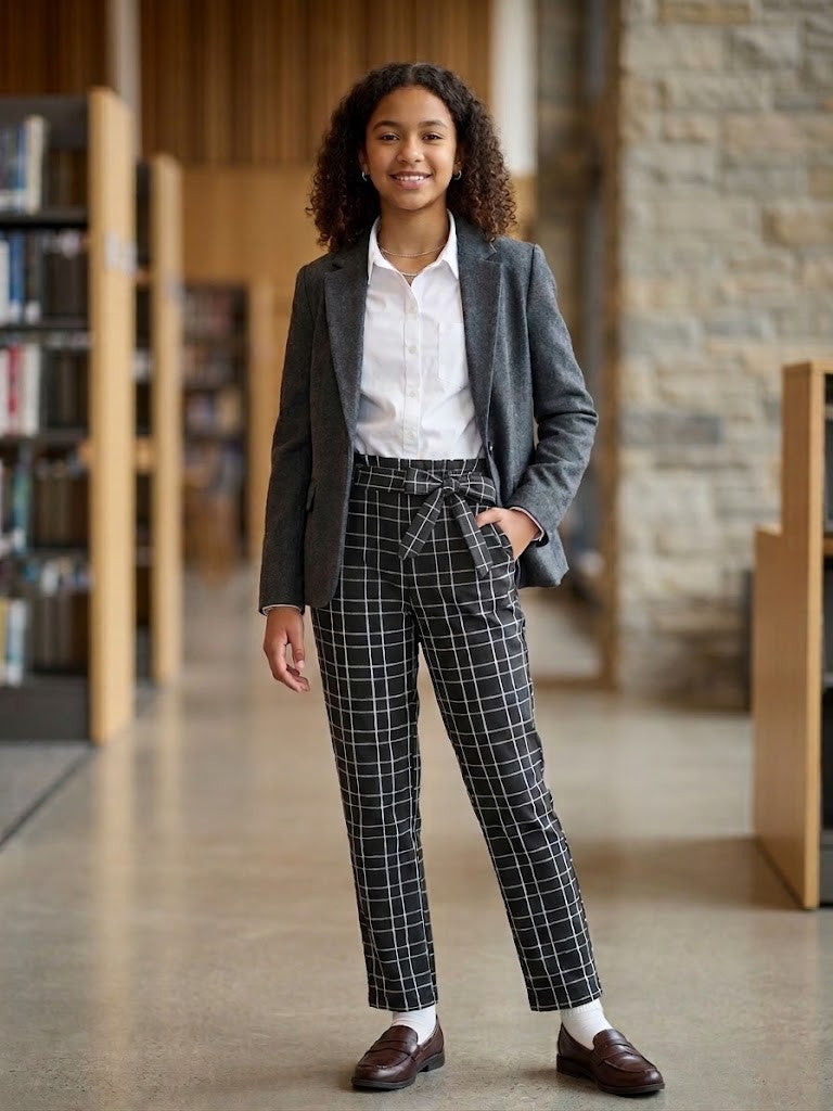 Bloc Trendy Grid-Print Paperbag Waist Pants – Size 13-14 Years