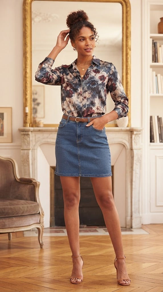 Classic Blue Denim Mini Skirt – Size 42