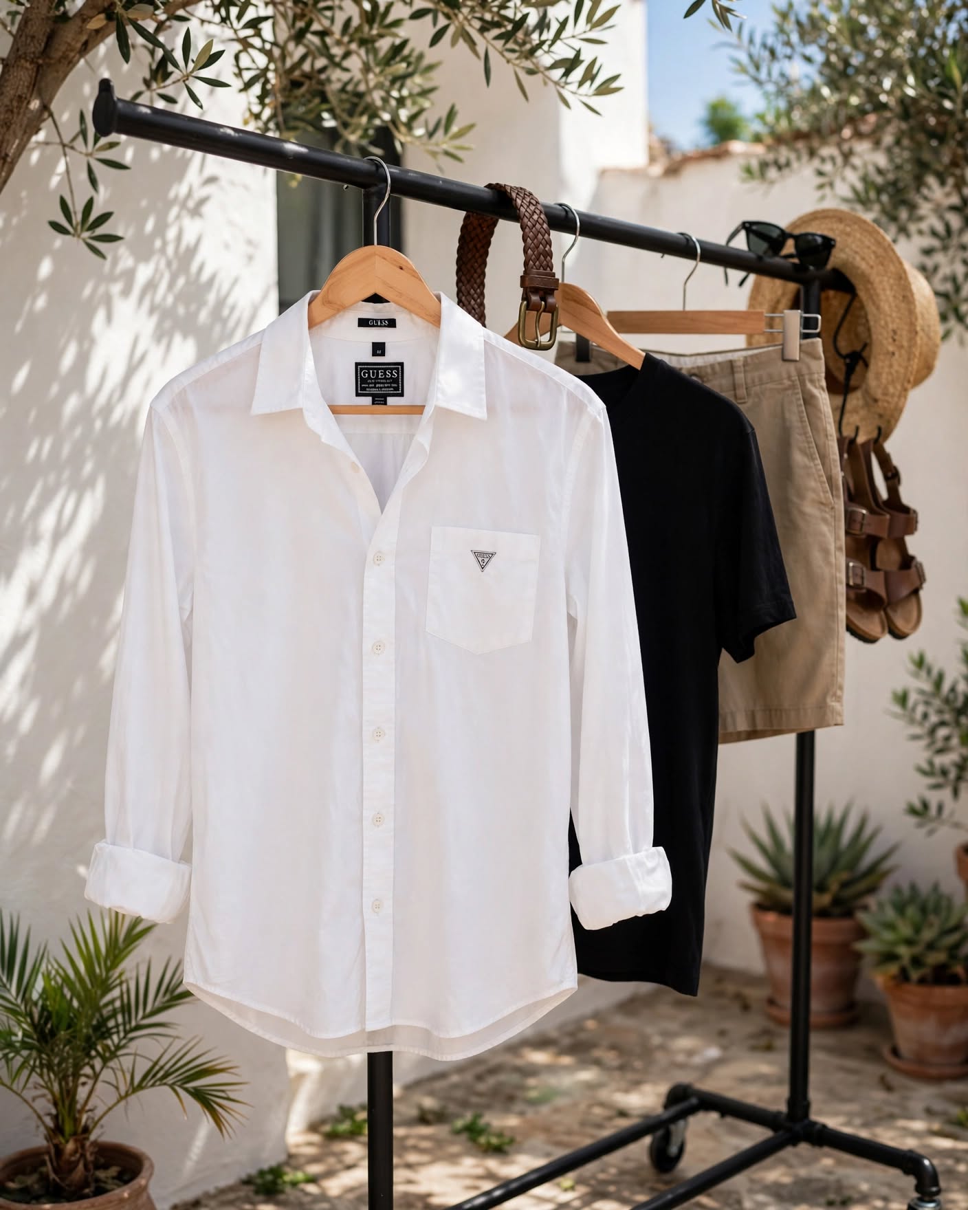 Guess White Long Sleeve Button-Up Shirt - Size Medium