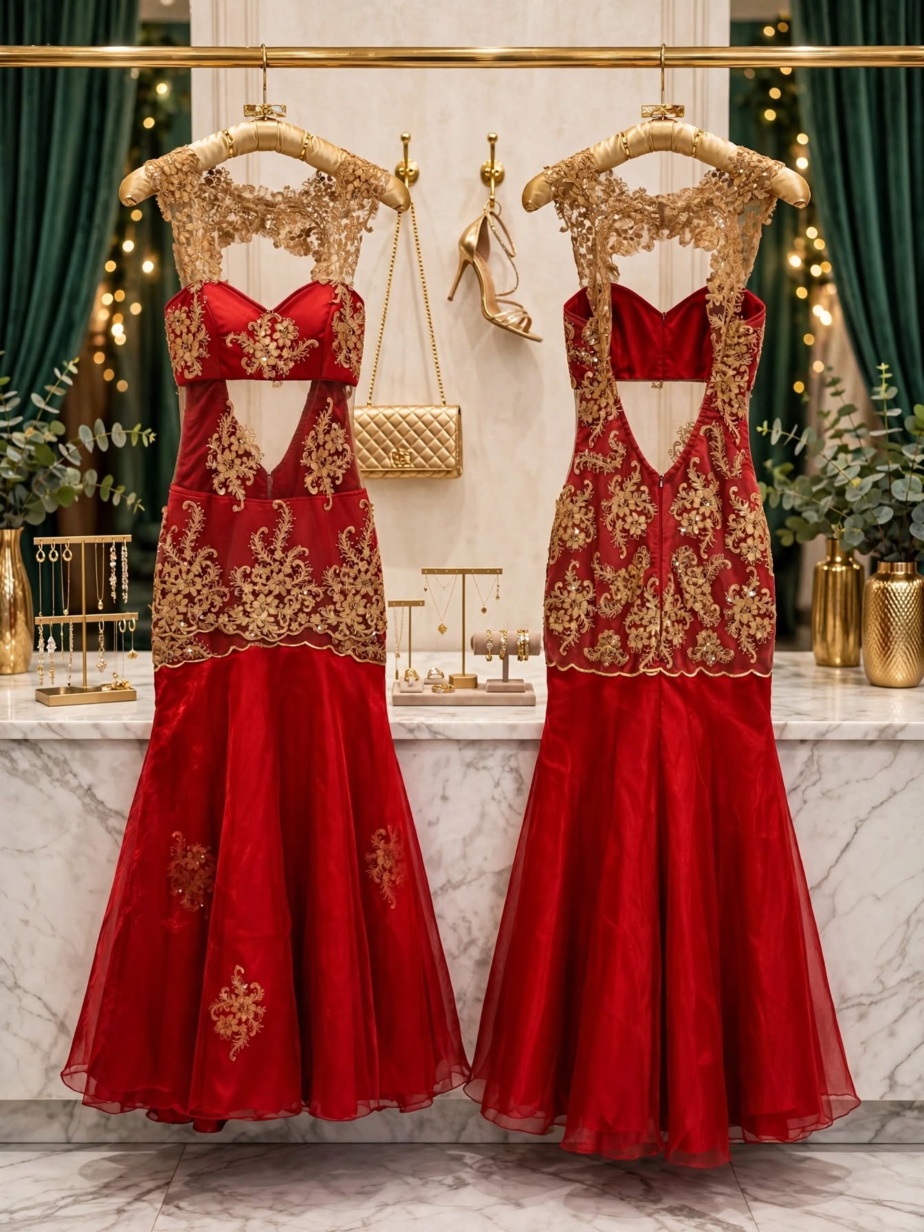 Red & Gold Mermaid Matric Dance Gown - Size Small