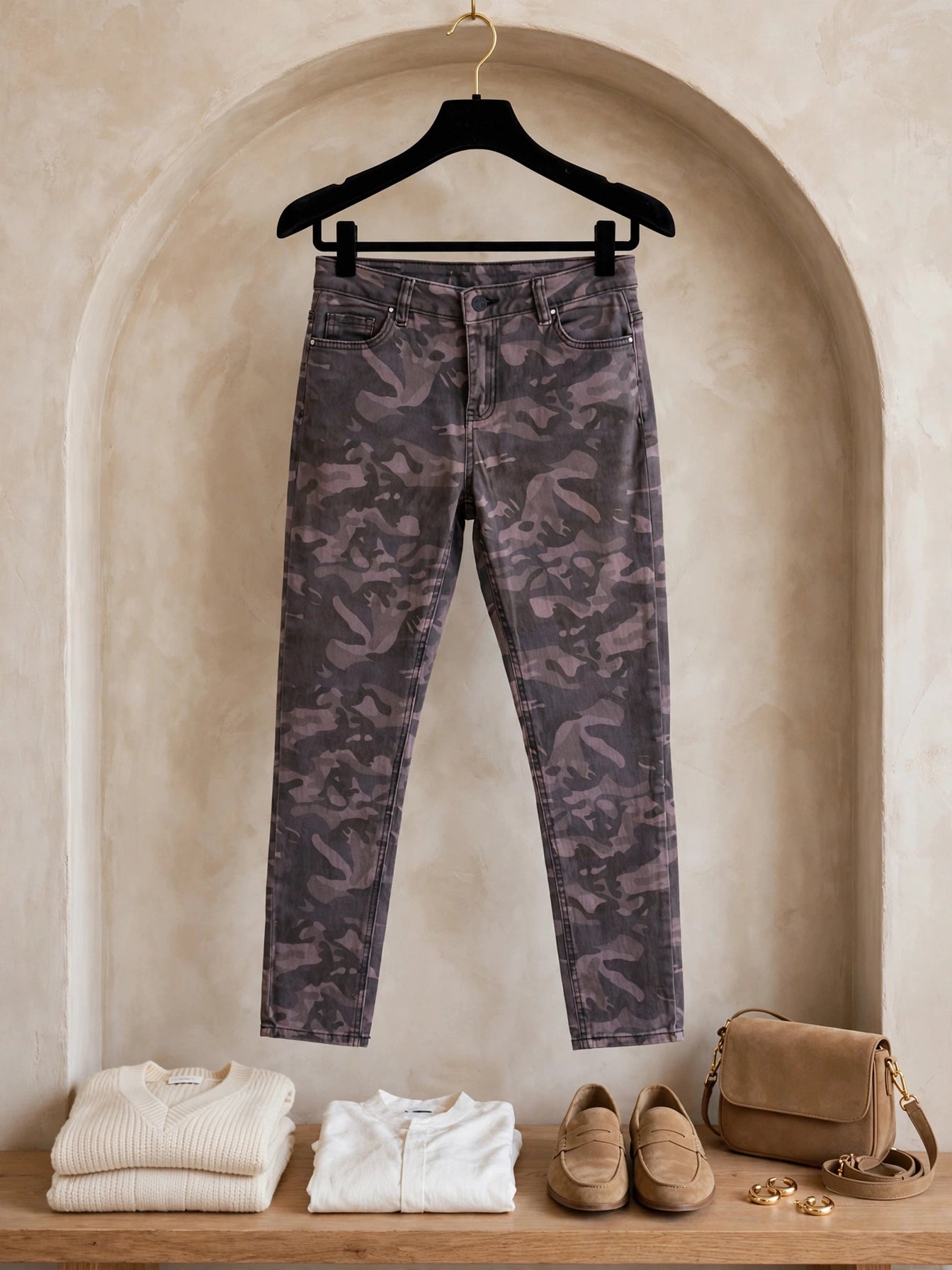 1996 DNM Mauve Grey Camo High-Waisted Stretch Skinny Jeans - Size 34