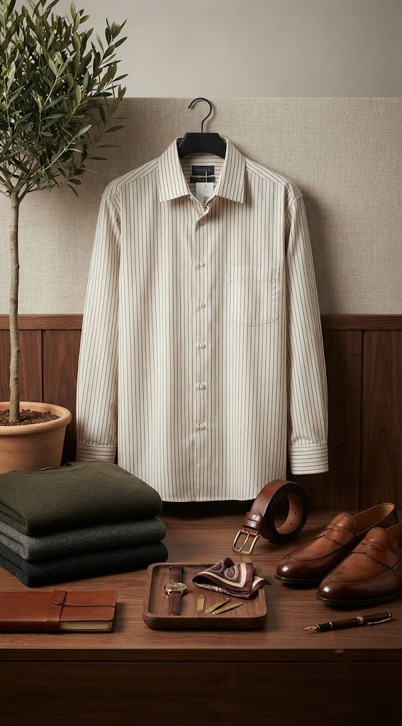 Pre-Loved Woolworths Men’s Striped Long Sleeve Shirt – Size 46 – Cotton Blend