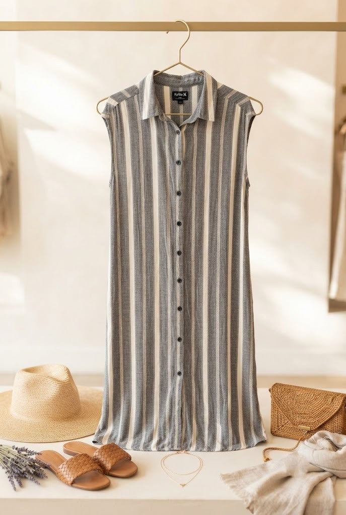 Hurley Striped Button-Front Midi Dress - Size XL - Excellent Condition