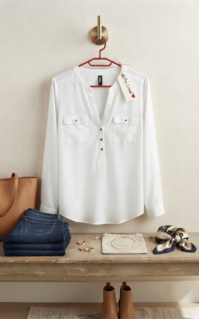 Pre-Loved Oasis White Button-Down Blouse - Size XL