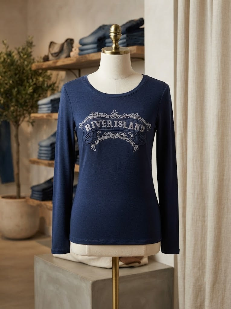 Pre-Loved Queenspark Navy Blue Long-Sleeve Blouse – Size S