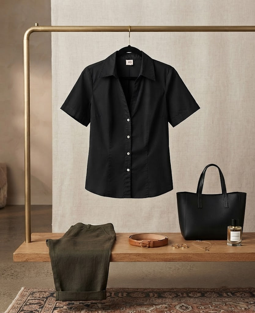 Classic JQ Collared Blouse - Black, Size 40 (Excellent Condition)