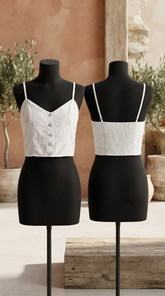 Pre-Loved White Embroidered Cotton Crop Top