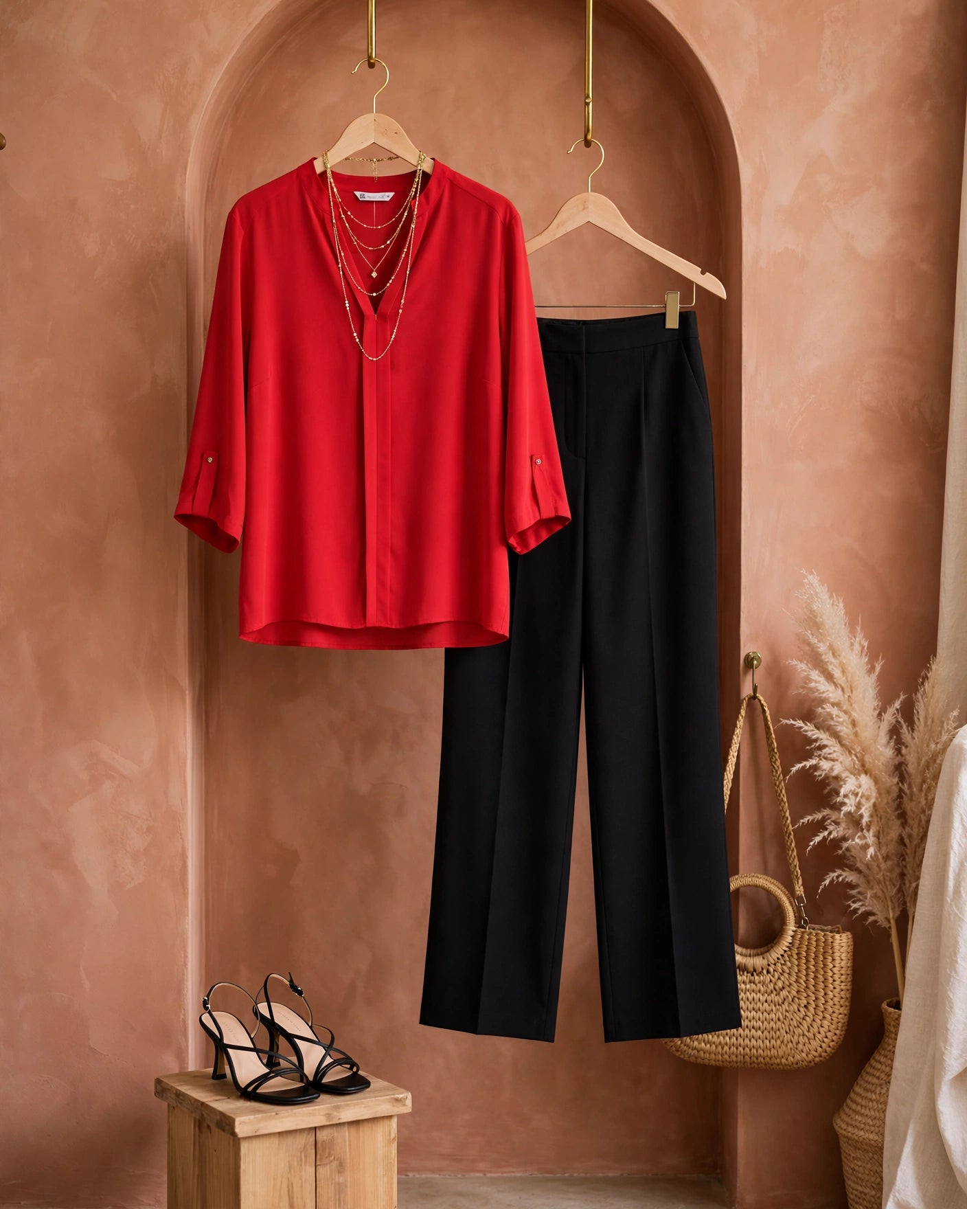 Red Statement V-Neck Blouse - Size 48