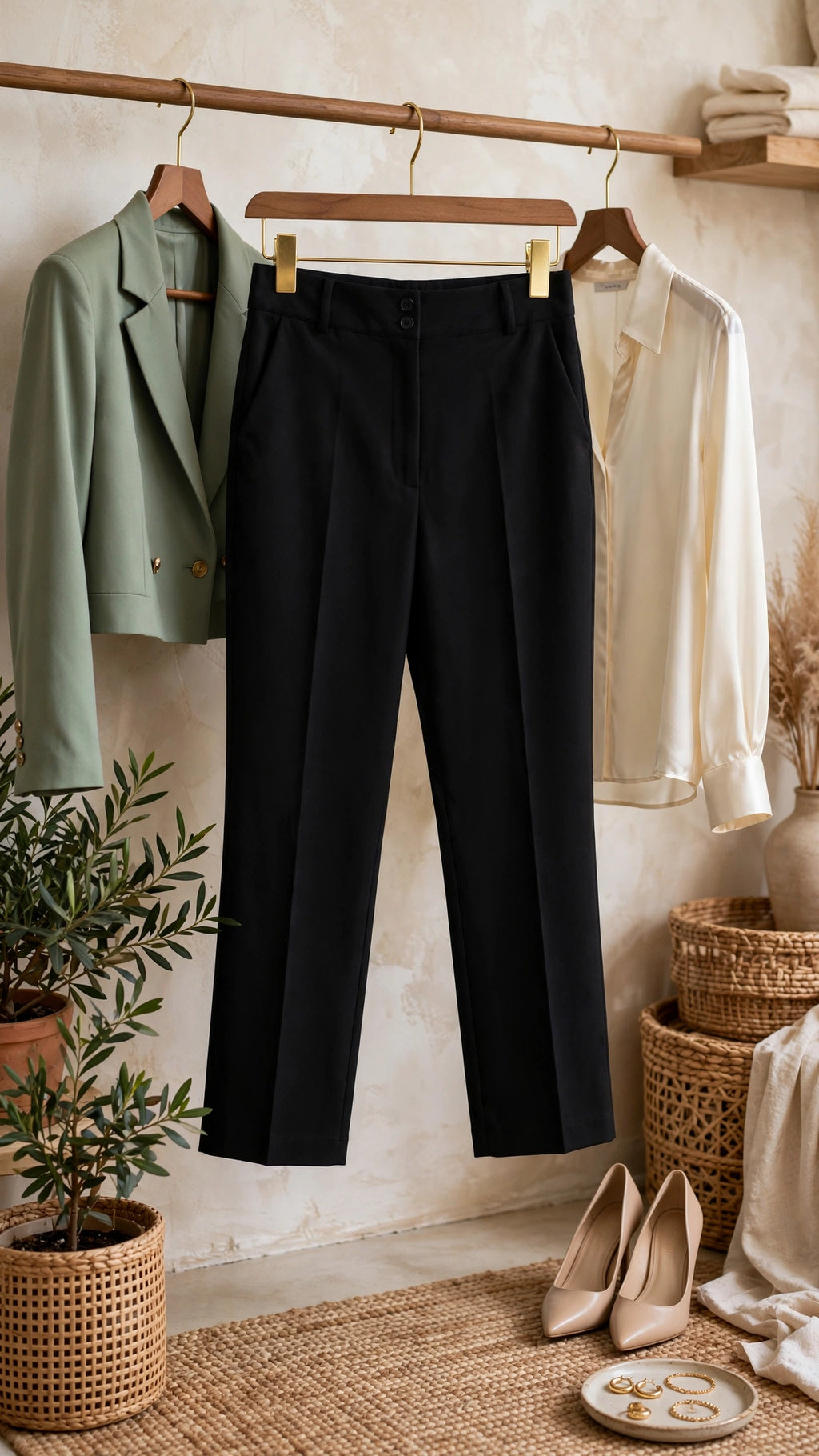 Donatella High-waisted Tailored Black Trousers - Size 46