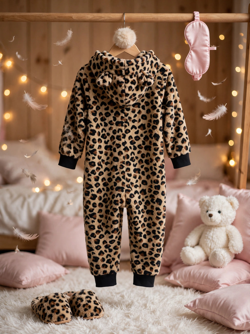 Leopard Print Cozy Hooded Fleece Onesie - Size 9 to 10 Years