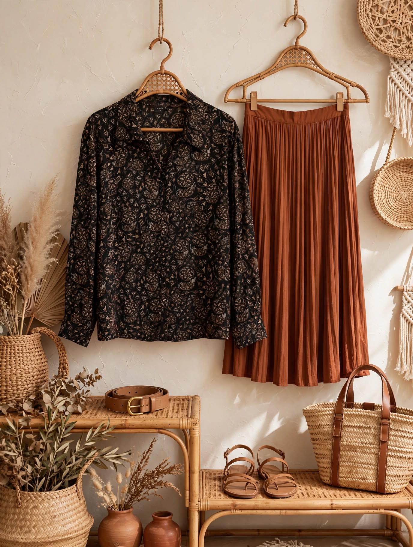 Black & Mocha Tribal Batik Blouse - Size 52