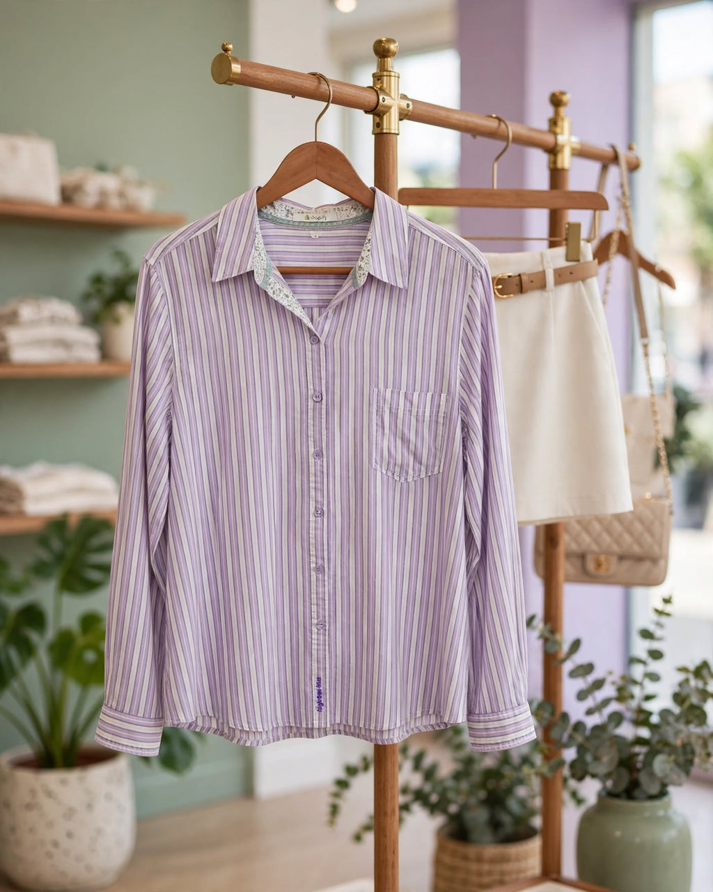 Woolworths Lilac Stripe Cotton Shirt - Size 18