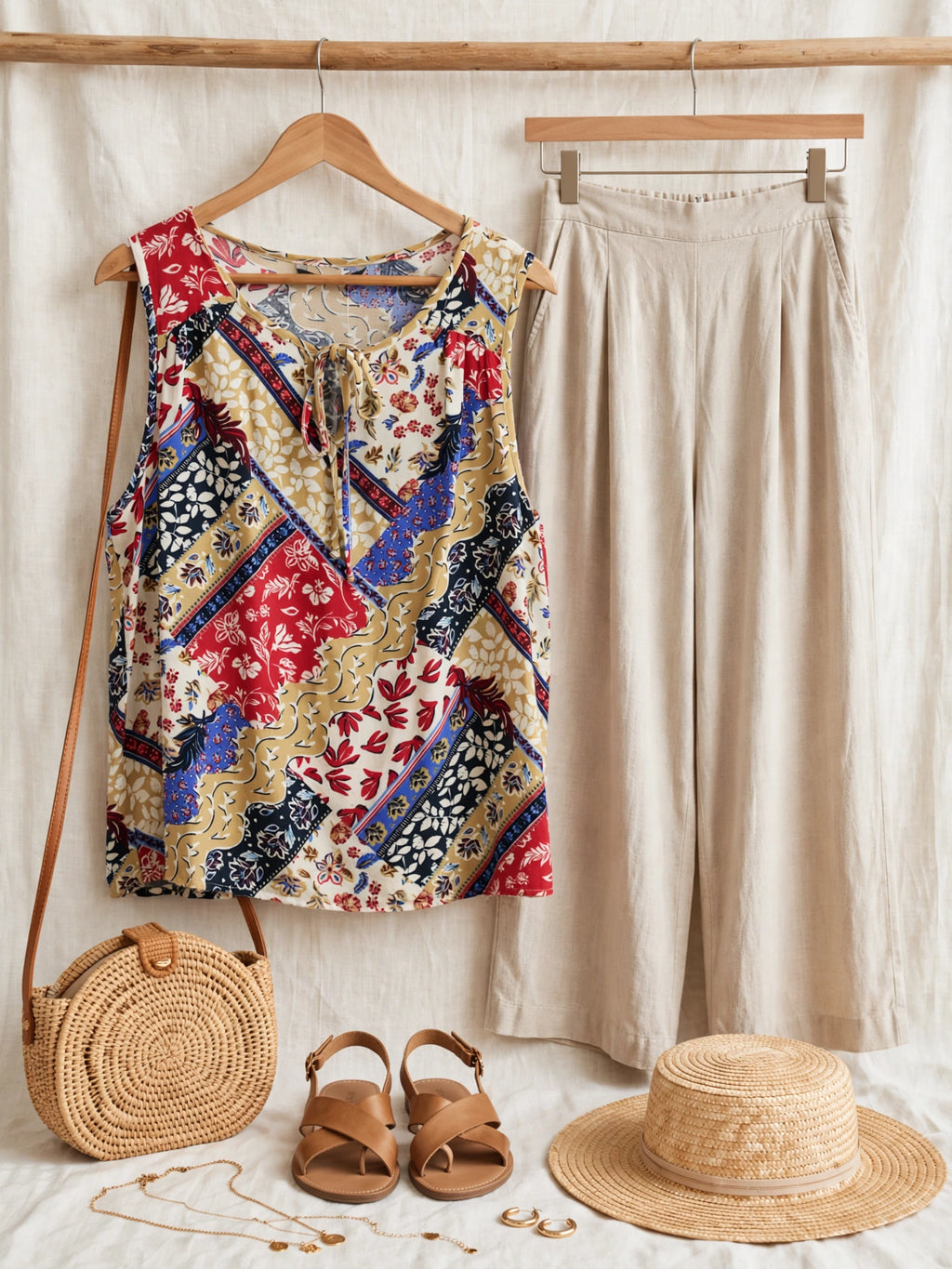 Boho Patchwork Sleeveless Blouse - Size 3XL