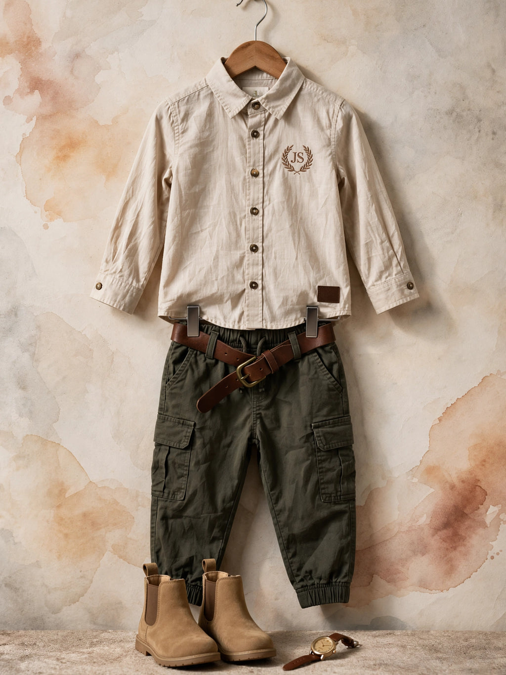 Boys Beige 100% Cotton Long Sleeve Button-Up Shirt | Size 5-6 Years