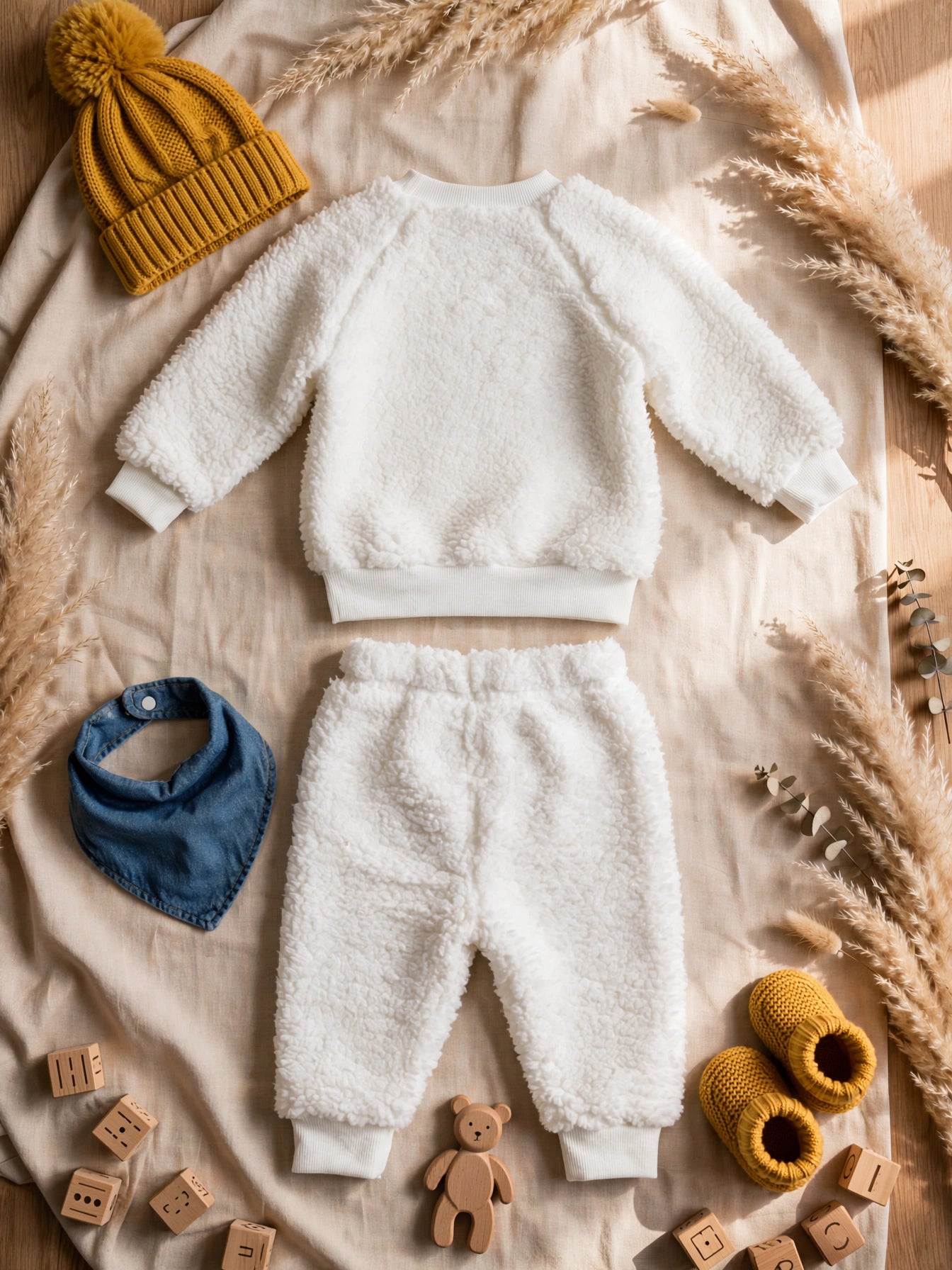 White Polar Bear Sherpa 2-Piece Set - Fluffy Sweater & Jogger Pants | 6-12 Month