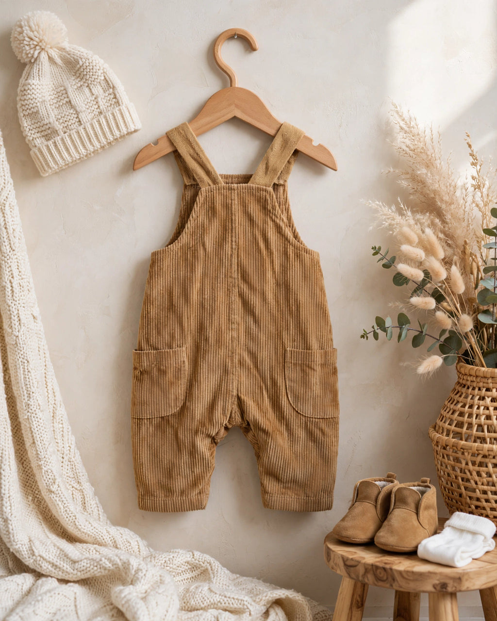 Woolies Babes Camel Corduroy Dungaree Overalls - 0-3 Months