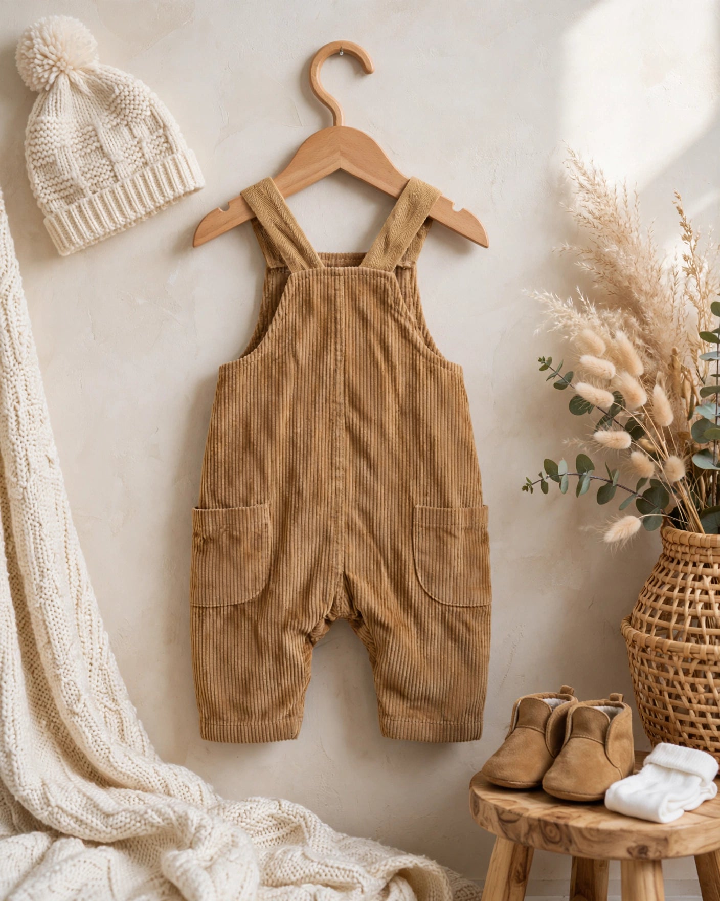 Woolies Babes Camel Corduroy Dungaree Overalls - 0-3 Months