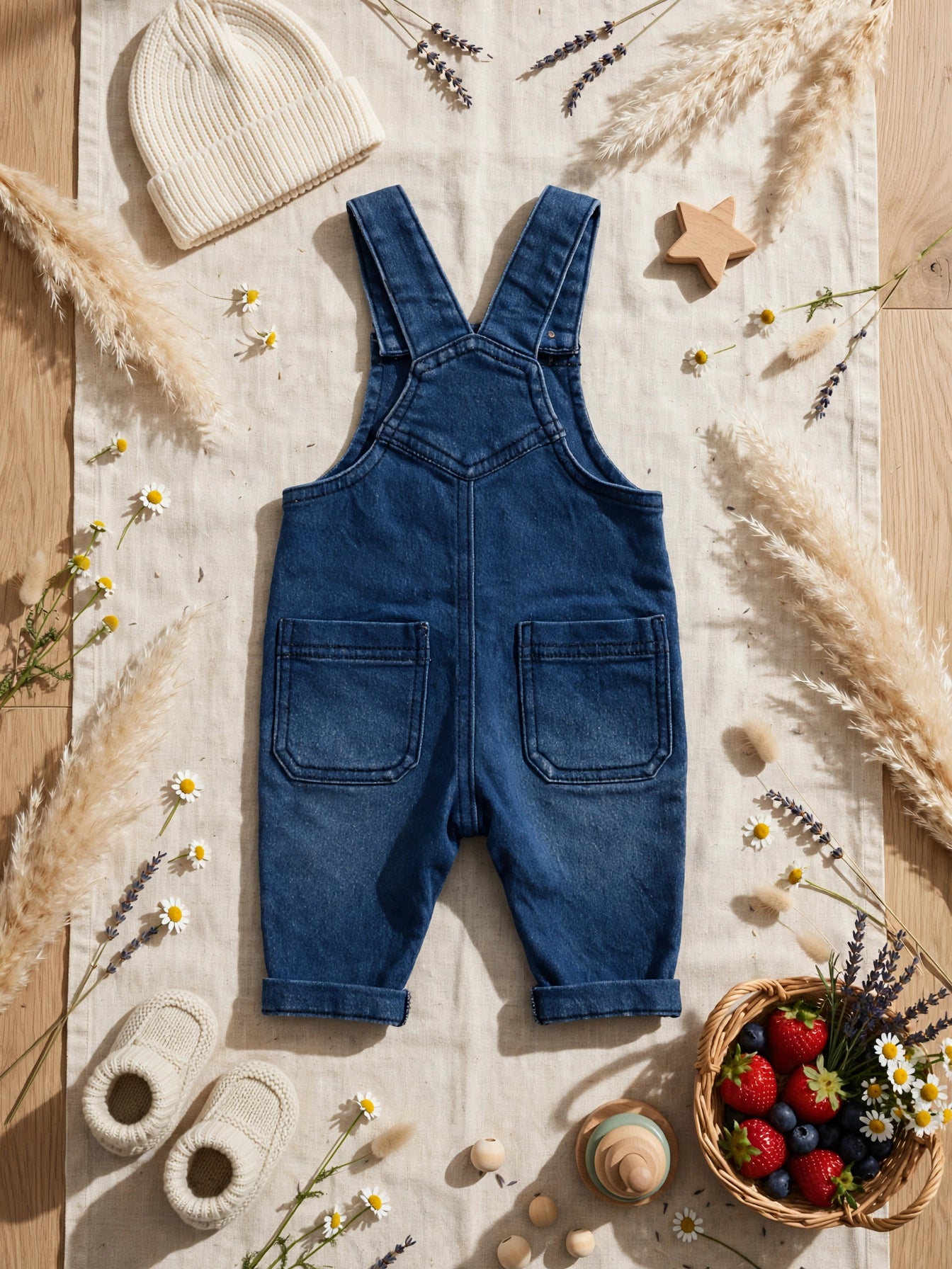 Woolies Babes Baby Denim Dungaree Jumpsuit - Animal Band Print | 0-3 Months