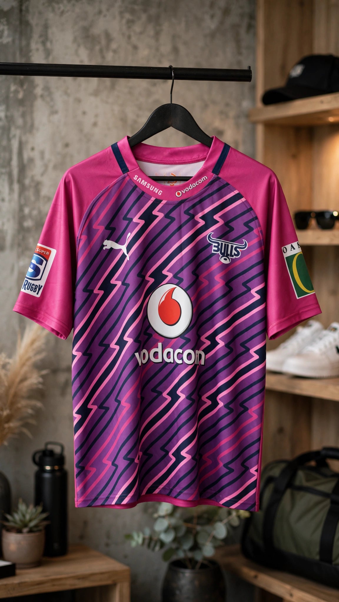 Bulls Rugby Jersey - Puma Vodacom Pink Purple Zig-Zag Away Shirt - Size XXL