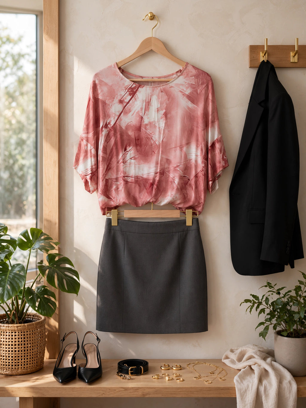 Poetry Dusty Rose White & Pink Watercolor Abstract Blouse - Size Small