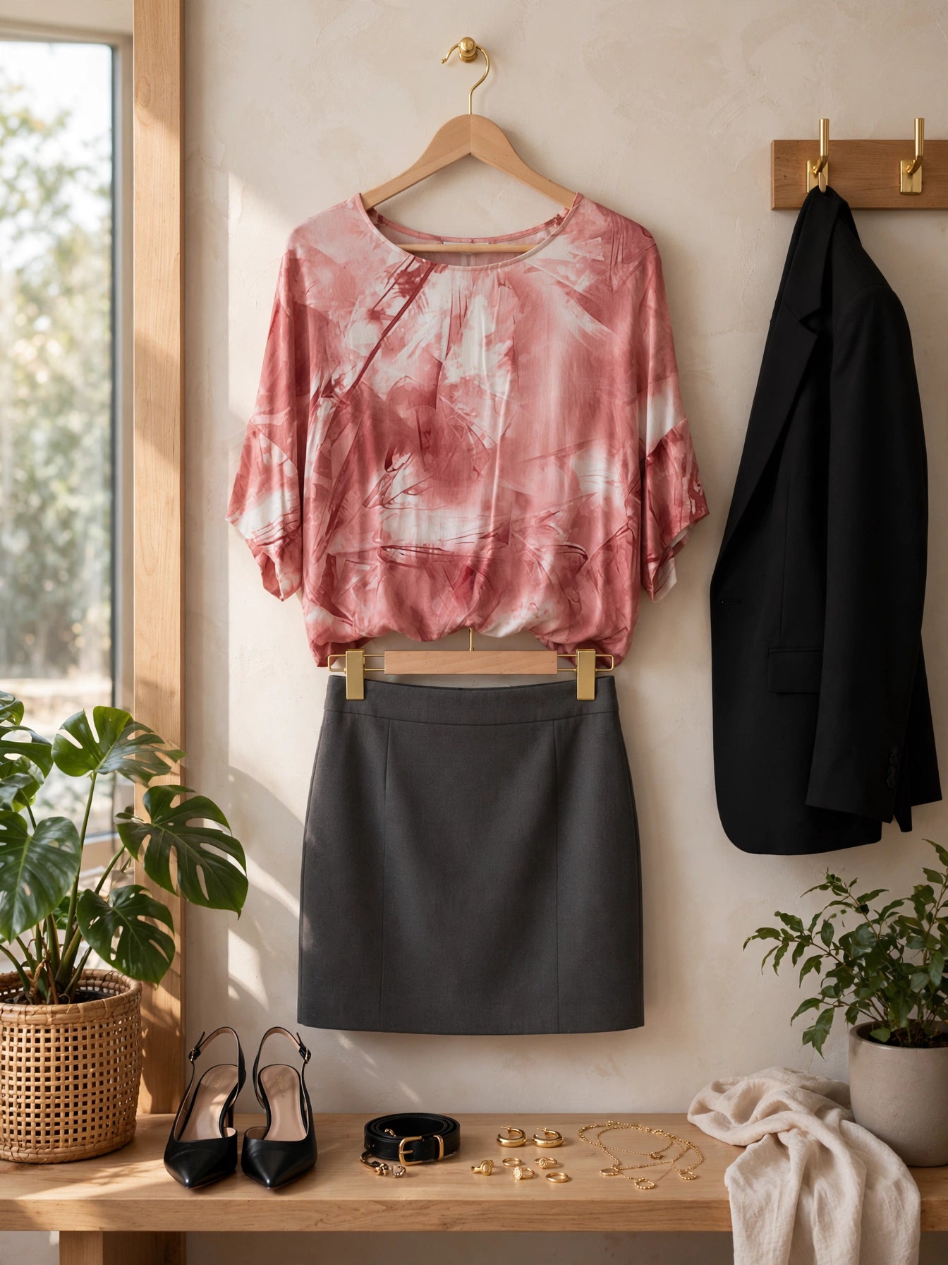 Poetry Dusty Rose White & Pink Watercolor Abstract Blouse - Size Small
