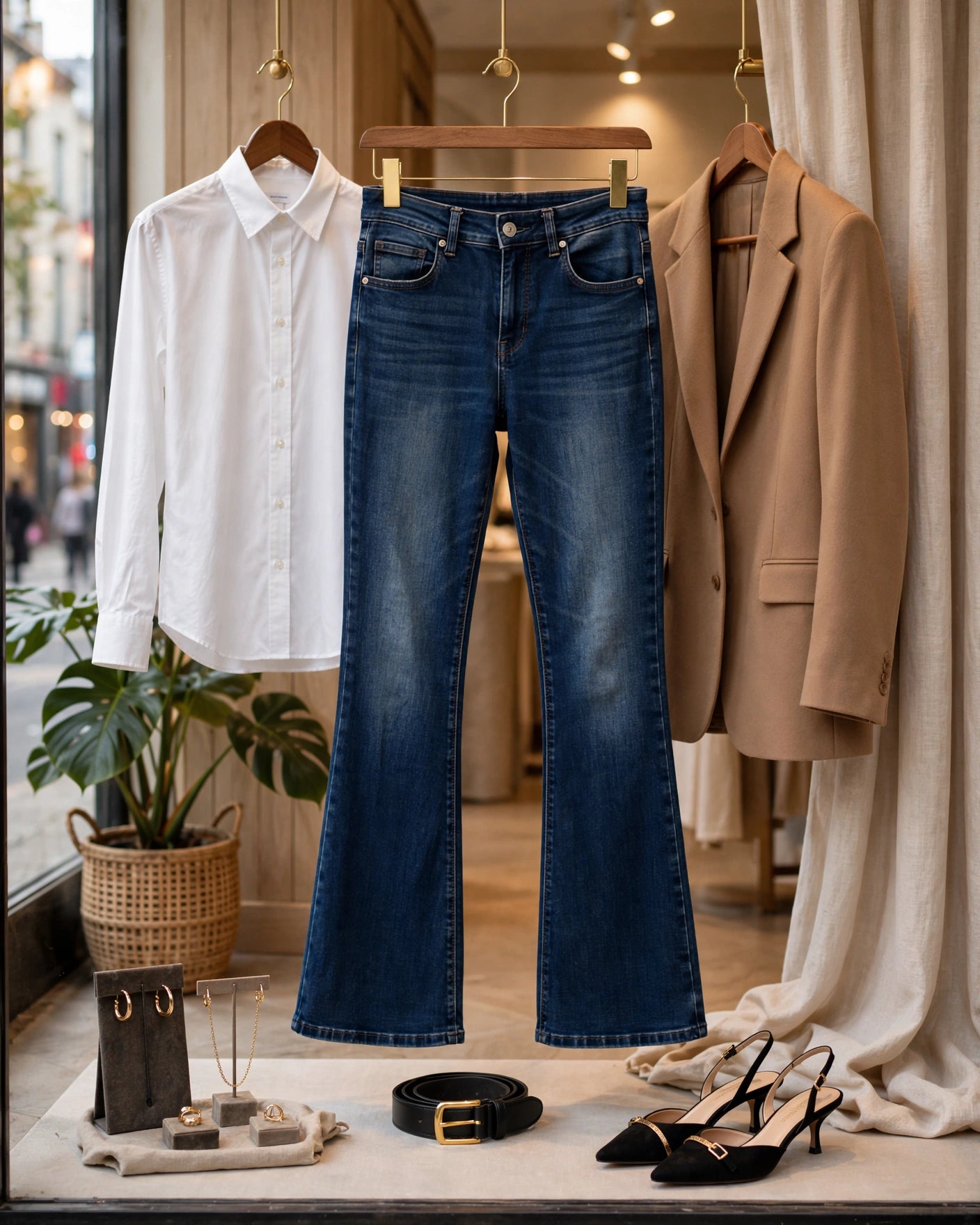 Dark Blue High-Waisted Bootcut Jeans - Size 36