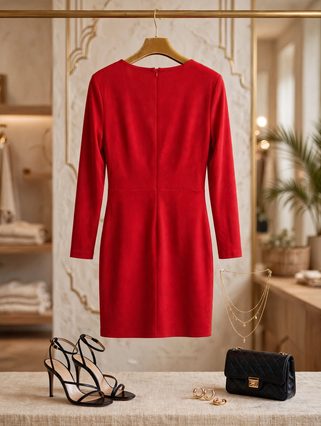 Foschini Red Long Sleeve Bodycon Ruched Cocktail Dress - Size Large