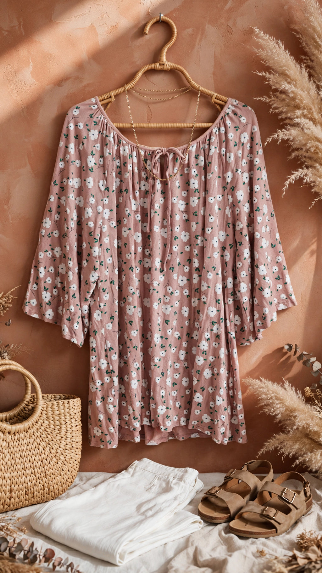 Dusty Pink Floral Boho Blouse - Size 4XL