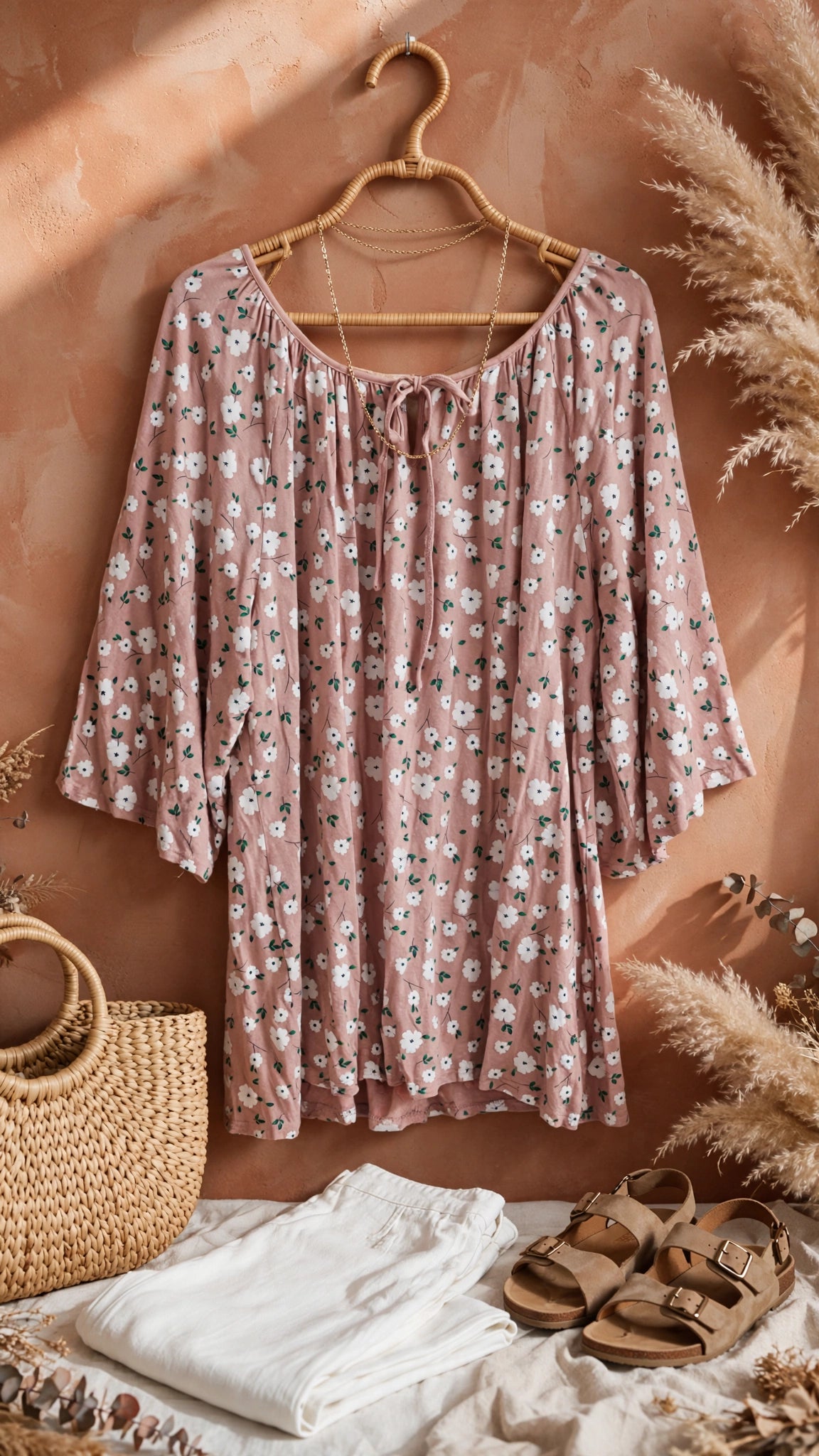 Dusty Pink Floral Boho Blouse - Size 4XL