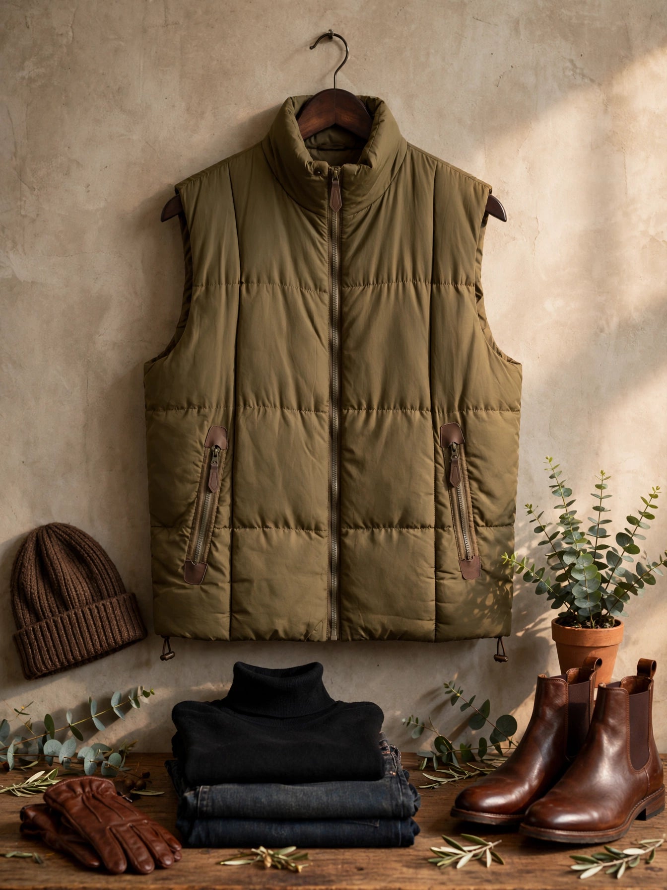NKD Reward Classic Aviator Gilet Olive Green Puffer Vest - Size 2XL