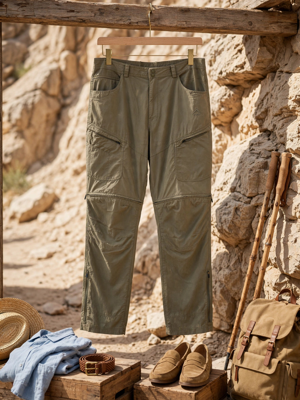 K-Way Olive Green Men's Convertible Zip-Off Hiking Pants - Size 34