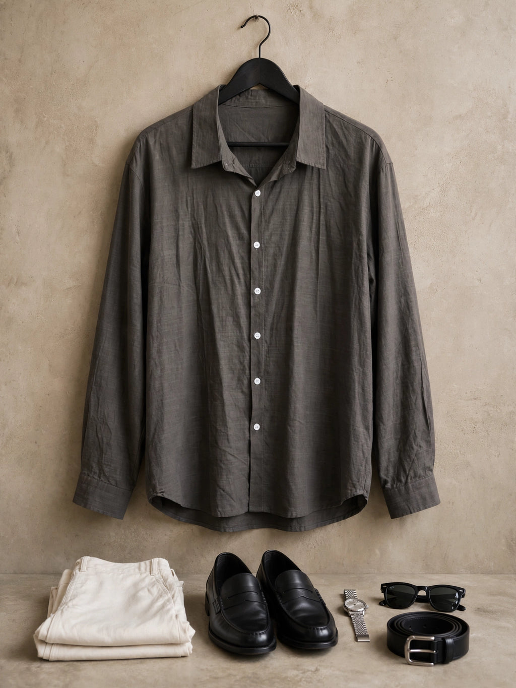 Men's Charcoal Grey Linen Blend Button-Up Shirt - Size 5XL
