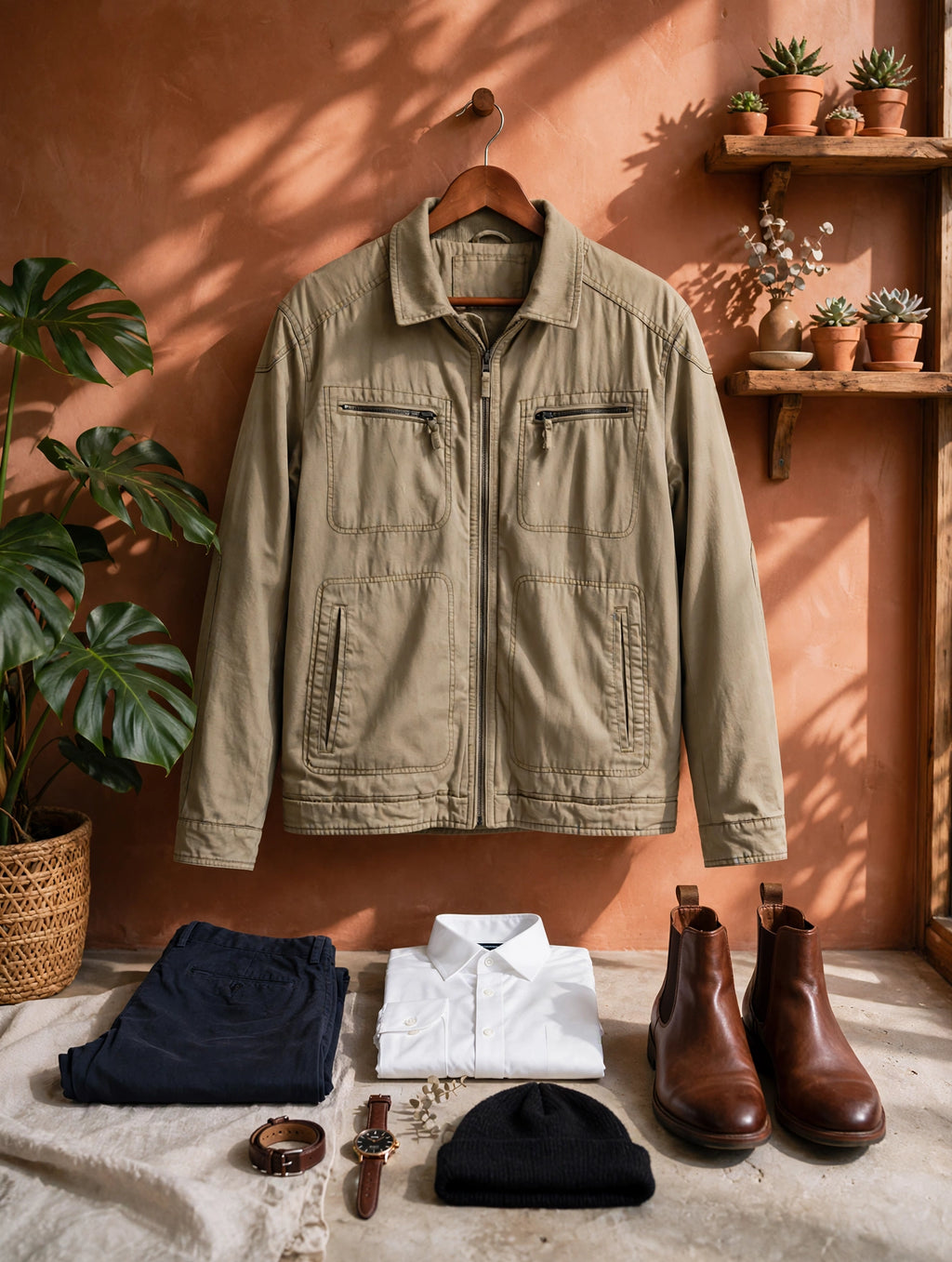 Woolworths Men's Khaki Zip Utility Jacket - Size Large