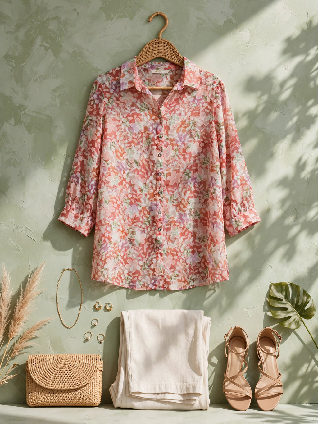 Miladys Coral Pink Floral Sheer Blouse - Size 38