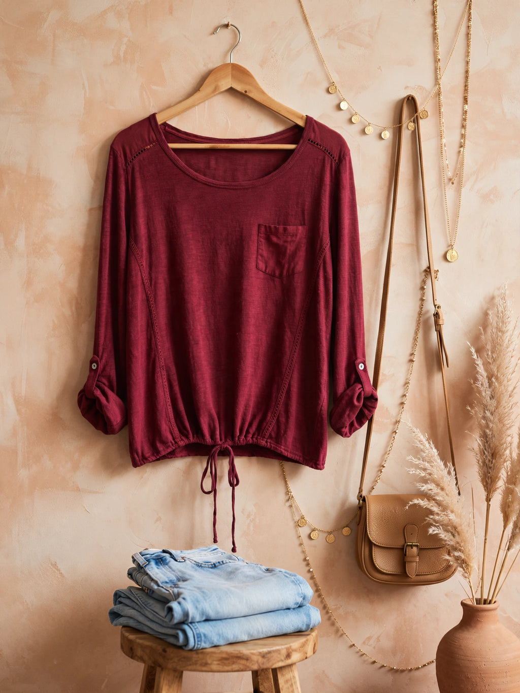 Burgundy Drawstring TRU Blouse - Size 42