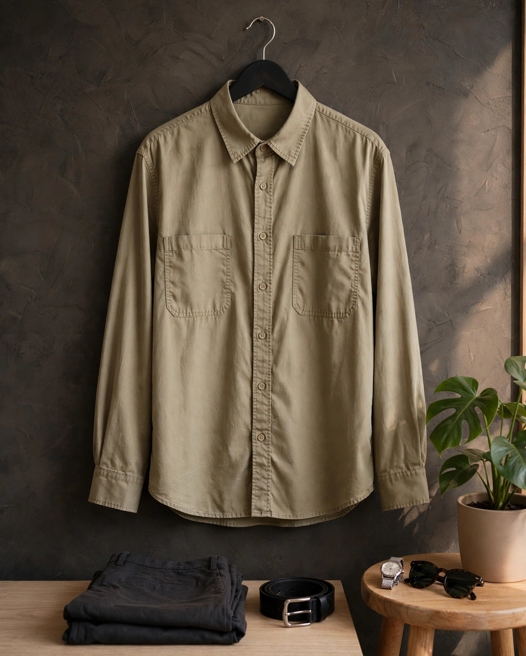 Men's Khaki Long Sleeve Woolworths Utility Shirt -  Size 3XL