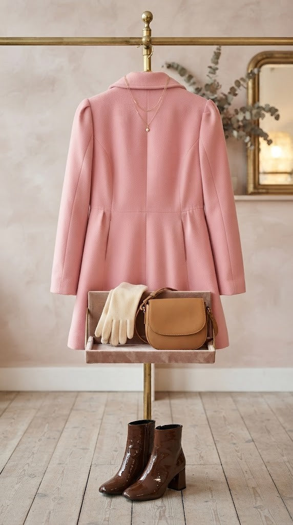 Massumi Dusty Pink Double-Breasted Peplum Coat - Size 40